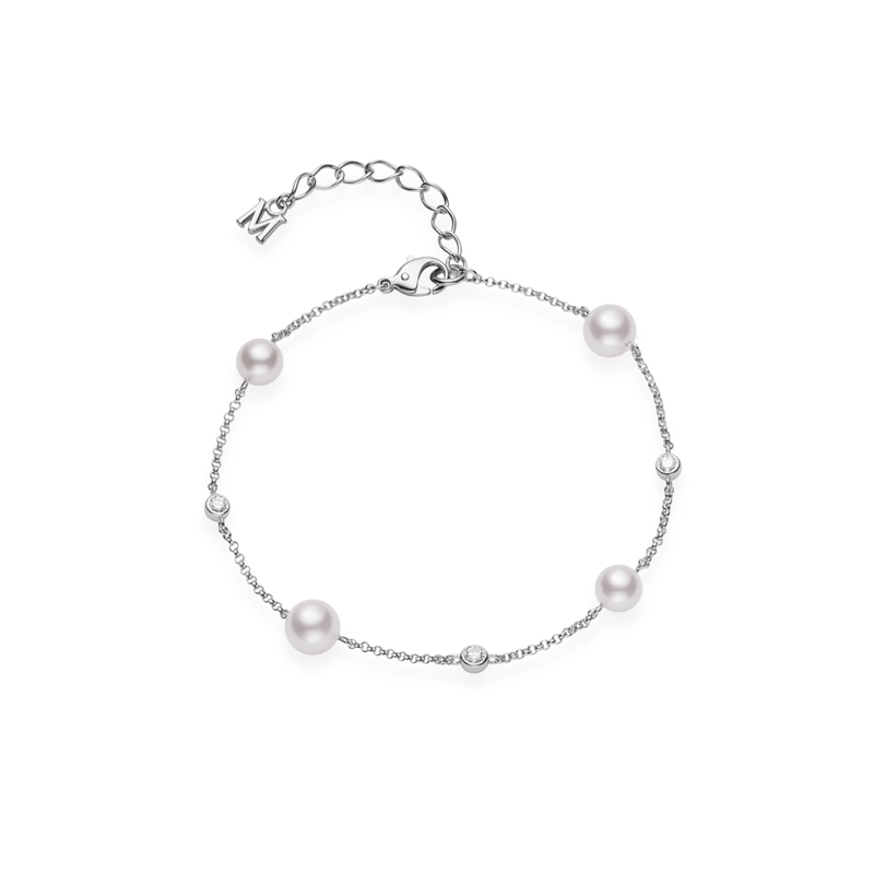 Mikimoto Akoya Cultured Pearl and Diamond Station Bracelet-Mikimoto Akoya Cultured Pearl and Diamond Station Bracelet - MDQ10036ADXW