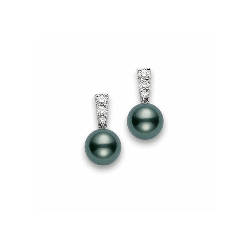 Mikimoto Black South Sea Pearl Diamond Earrings-Mikimoto Black South Sea Pearl Diamond Earrings - PEA643BDW10