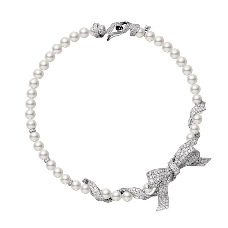 Mikimoto Jeux de Rubans Akoya Cultured Pearl & Diamond Ribbon Necklace-Mikimoto Jeux de Rubans Akoya Cultured Pearl & Diamond Ribbon Necklace - MNQ10110ADXW