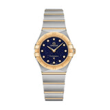 Omega Constellation 25mm-Omega Constellation 25mm - 131.20.25.60.53.001 - Omega Constellation in a 25mm stainless steel/yellow gold case with blue aventurine glass dial on stainless steel/yellow gold bracelet, featuring diamond markers and quartz movement.