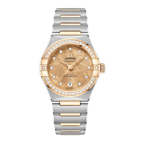 Omega Constellation 29mm - Meteorite-Omega Constellation 29mm - 131.25.29.20.99.002 - Omega Constellation Meteorite in a 29mm stainless steel case/yellow gold diamond bezel case with Moonshine gold meteorite dial on stainless steel/yellow gold case, featuring a date display and automatic movement.