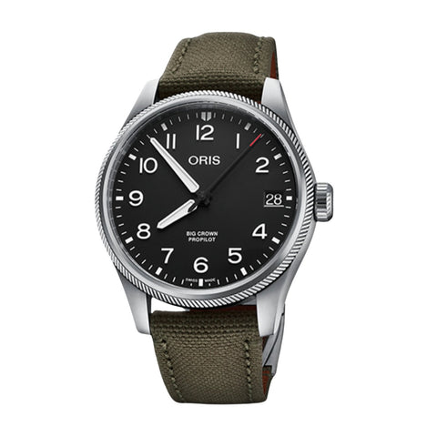 Oris Big Crown ProPilot Big Date-Oris Big Crown ProPilot Big Date - 01 751 7761 4164-07 3 20 03LC - Oris Big Crown ProPilot Big Date in a 41mm stainless steel case, black dial. Date display. Automatic movement, power reserve of 38 hours. Water resistance of 10 bar. Textile strap