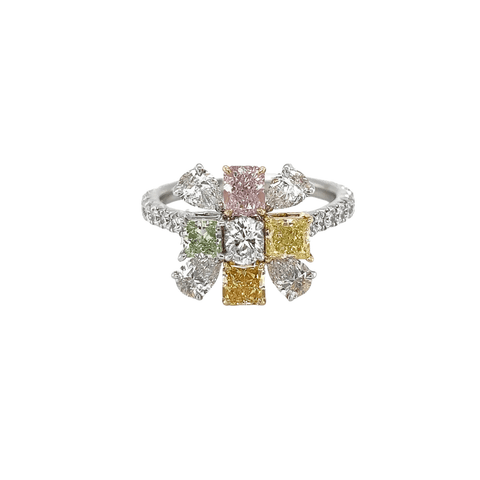 Platinum Rose Gold Colored Diamonds Cluster Ring-Platinum Rose Gold Colored Diamonds Cluster Ring - DRDEH00046