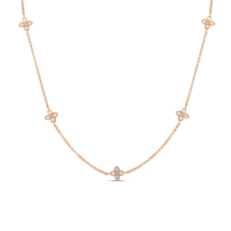 Roberto Coin Love by the Inch 5 Station Flower Necklace-Roberto Coin Love by the Inch 5 Station Flower Necklace - 7773286AX17X - Roberto Coin Love by the Inch 5 Station Flower Necklace in 18 karat rose gold with diamonds.