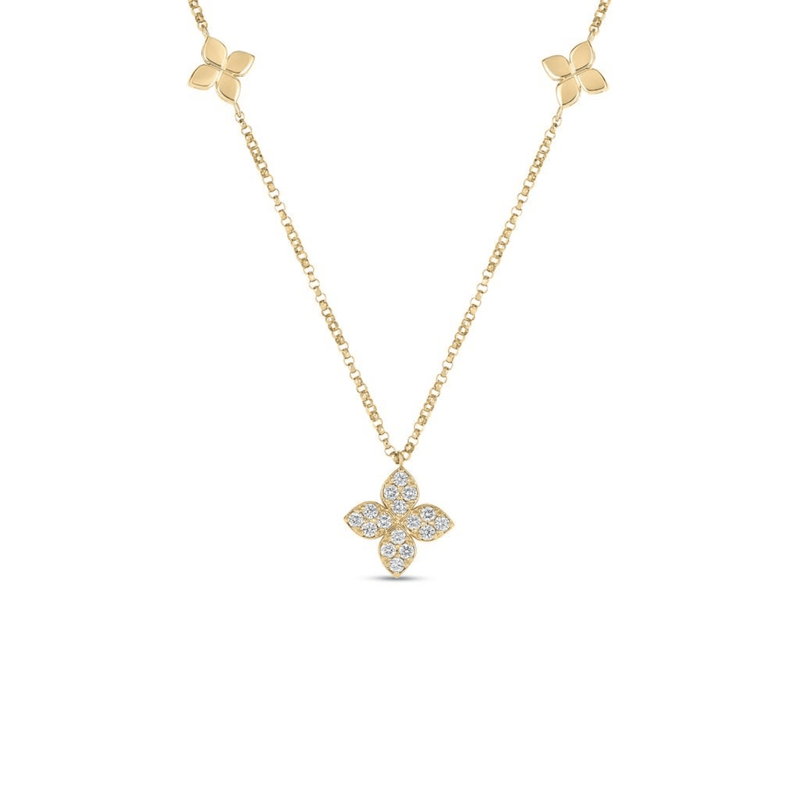 Roberto Coin Love by the Inch Diamond & Polished Flower Station Necklace-Roberto Coin Love by the Inch Diamond & Polished Flower Station Necklace - 7773639AY17X