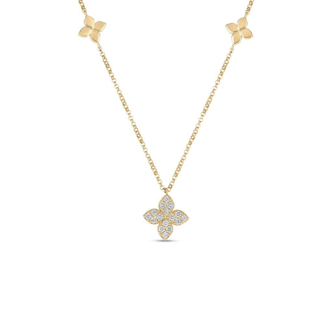 Roberto Coin Love by the Inch Diamond & Polished Flower Station Necklace-Roberto Coin Love by the Inch Diamond & Polished Flower Station Necklace - 7773639AY17X