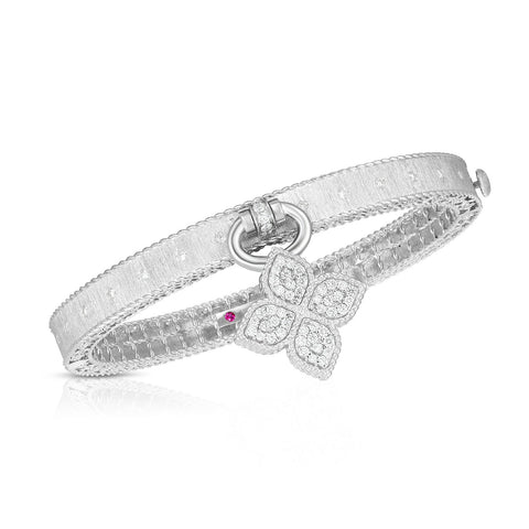 Roberto Coin Venetian Princess Dangling Flower Charm Diamond Bangle-Roberto Coin Venetian Princess Dangling Flower Charm Diamond Bangle - 7772825AWBAX