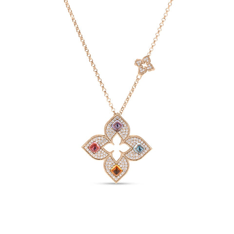 Roberto Coin Venetian Princess Carnival Large Open Flower Long Necklace-Roberto Coin Venetian Princess Multi Gemstone Diamond Necklace - 8883464AX33X