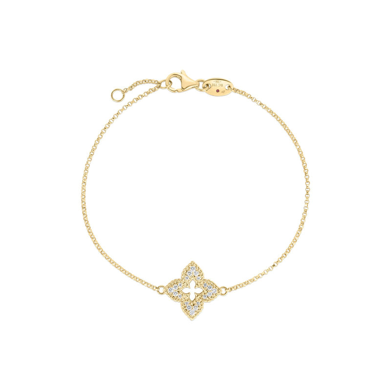Roberto Coin Venetian Princess Small Diamond Pave Flower Bracelet-Roberto Coin Venetian Princess Small Diamond Pave Flower Bracelet in 18 karat yellow gold. 8883383AYLBX