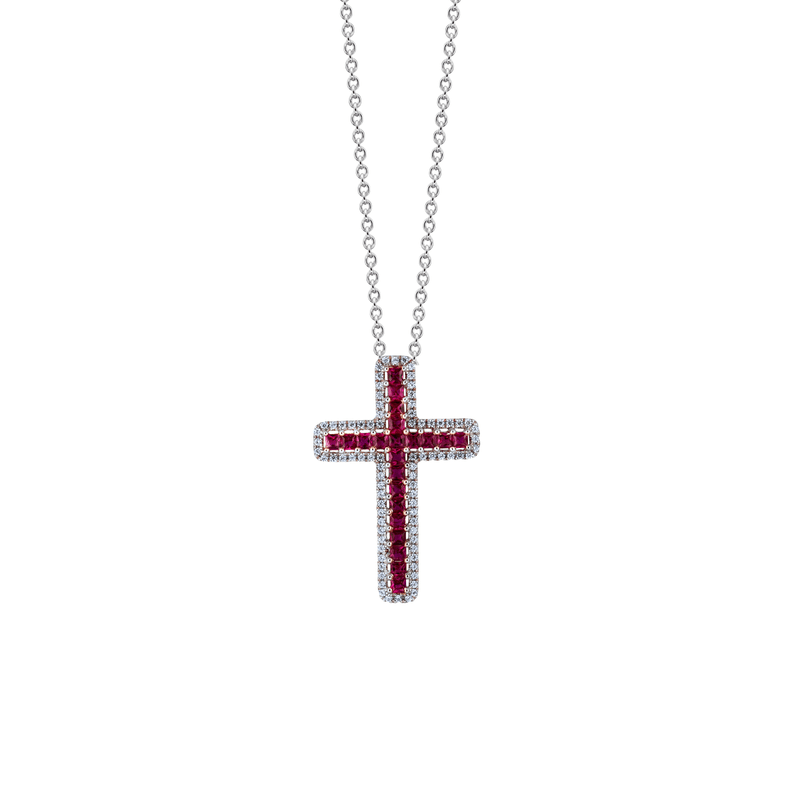 Ruby Diamond Cross Necklace-Ruby Diamond Cross Necklace - RNNEL00323