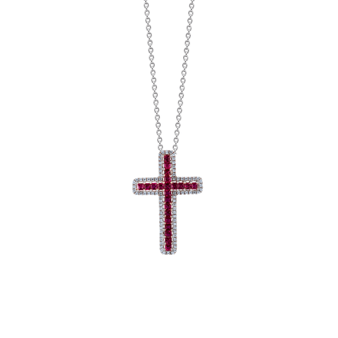 Ruby Diamond Cross Necklace-Ruby Diamond Cross Necklace - RNNEL00323