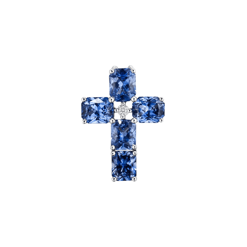 Sapphire Diamond Cross Pendant-Sapphire Diamond Cross Pendant - SPNEL00158