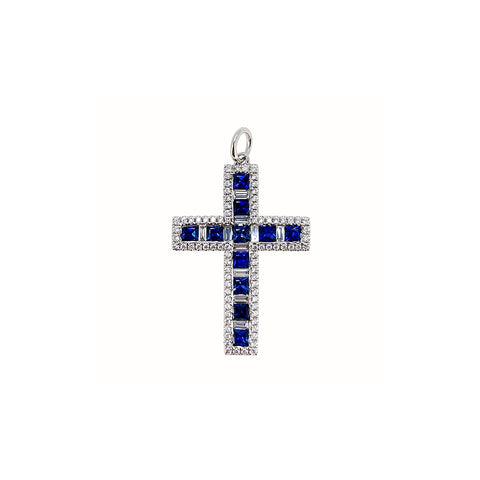 Sapphire Diamond Cross Pendant-Sapphire Diamond Cross Pendant - SPTIJ00737