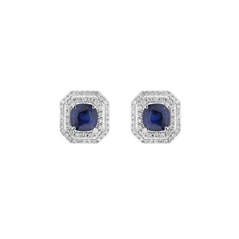 Sapphire Diamond Stud Earrings-Sapphire Diamond Stud Earrings - SENEL00331