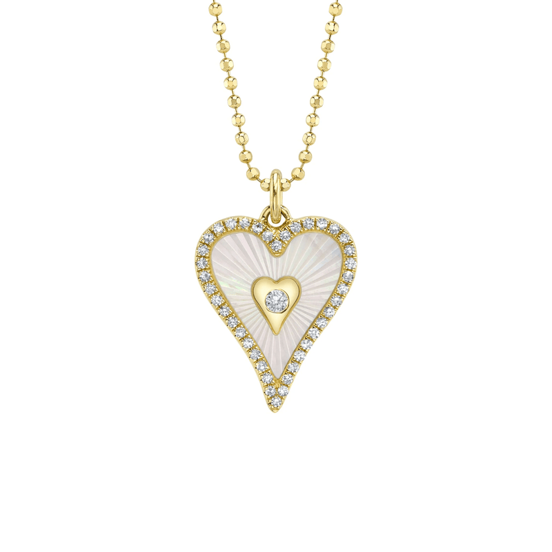 Shy Creation Diamond 0.14 CT & Mother of Pearl 0.83 CT Heart Necklace-Shy Creation Diamond 0.14 CT & Mother of Pearl 0.83 CT Heart Necklace - SC55028652