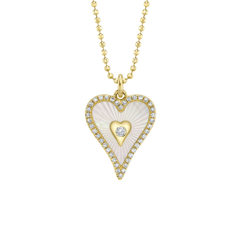 Shy Creation Diamond 0.14 CT & Mother of Pearl 0.83 CT Heart Necklace-Shy Creation Diamond 0.14 CT & Mother of Pearl 0.83 CT Heart Necklace - SC55028652
