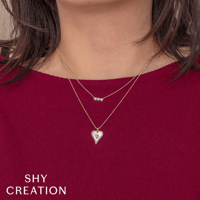 Shy Creation Diamond 0.14 CT & Mother of Pearl 0.83 CT Heart Necklace-Shy Creation Diamond 0.14 CT & Mother of Pearl 0.83 CT Heart Necklace - SC55028652