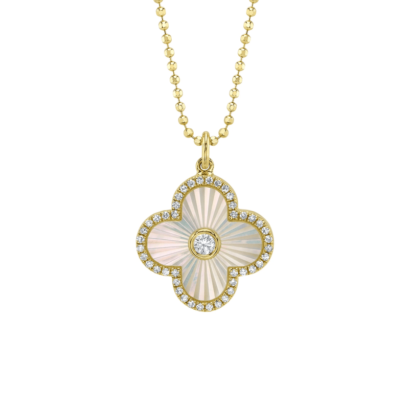 Shy Creation Diamond 0.18 CT & Mother of Pearl 0.94 CT Clover Necklace-Shy Creation Diamond 0.18 CT & Mother of Pearl 0.94 CT Clover Necklace - SC55028484