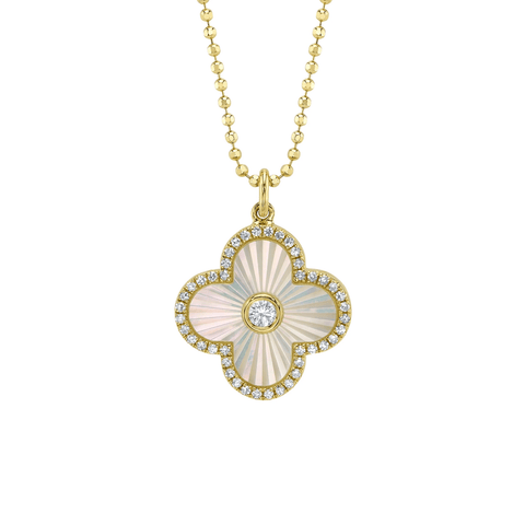 Shy Creation Diamond 0.18 CT & Mother of Pearl 0.94 CT Clover Necklace-Shy Creation Diamond 0.18 CT & Mother of Pearl 0.94 CT Clover Necklace - SC55028484