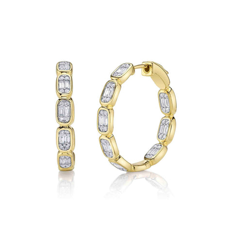 Shy Creation Diamond Baguette Hoop Earrings 0.90 CT-Shy Creation Diamond Baguette Hoop Earrings 0.90 CT - SC55027003RDD1.00