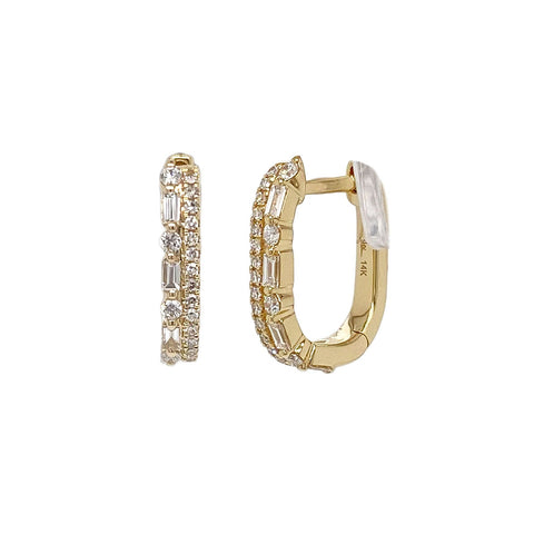 Shy Creation Diamond Baguette Oval Huggie Earrings 0.31 CT-Shy Creation Diamond Baguette Oval Huggie Earrings 0.31 CT - SC55029278