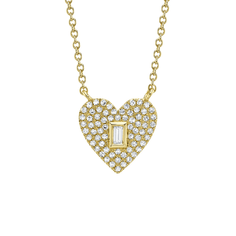 Shy Creation Diamond Baguette Pave Heart Necklace 0.18 CT-Shy Creation Diamond Baguette Pave Heart Necklace 0.18 CT - SC55028338