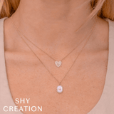 Shy Creation Diamond Baguette Pave Heart Necklace 0.18 CT-Shy Creation Diamond Baguette Pave Heart Necklace 0.18 CT - SC55028338