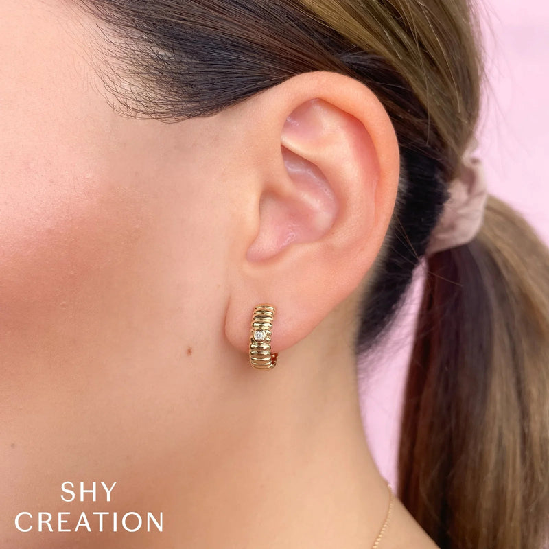 Shy Creation Diamond Bezel Hoop Earrings 0.05 CT-Shy Creation Diamond Bezel Hoop Earrings - SC55026039D0.60