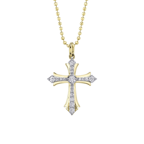 Shy Creation Diamond Cross Faceted Ball Chain Necklace 0.23 CT-Shy Creation Diamond Cross Faceted Ball Chain Necklace 0.23 CT - SC55027537RD