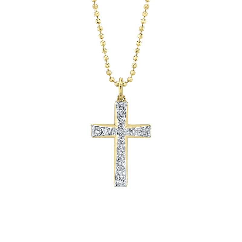 Shy Creation Diamond Cross Faceted Ball Chain Necklace 0.31 CT-Shy Creation Diamond Cross Faceted Ball Chain Necklace 0.31 CT - SC55028402RD