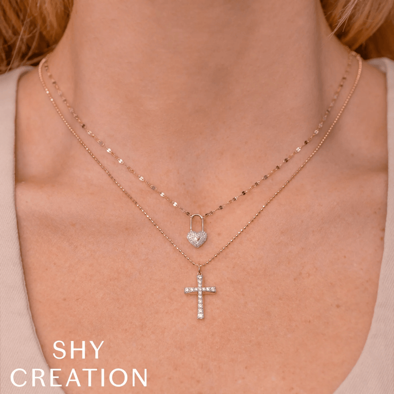 Shy Creation Diamond Cross Faceted Ball Chain Necklace 0.31 CT-Shy Creation Diamond Cross Faceted Ball Chain Necklace 0.31 CT - SC55028402RD