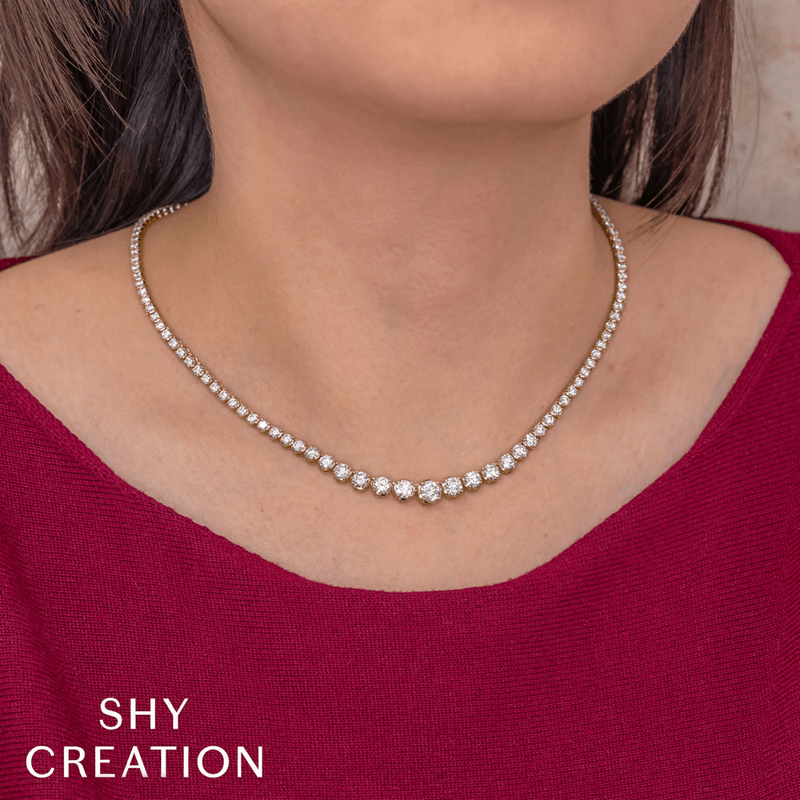 Shy Creation Diamond Crown Setting Tennis Necklace 10.36 CT-Shy Creation Diamond Crown Setting Tennis Necklace 10.36 CT - SC55022934V5