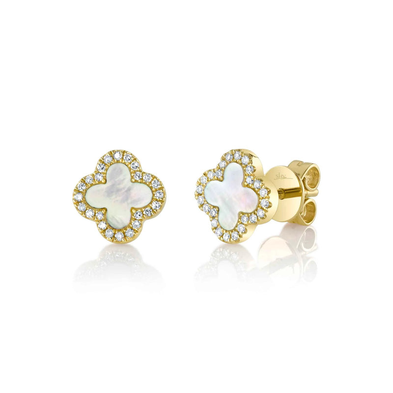 Shy Creation Diamond & Mother of Pearl Clover Earrings 0.11 CT-Shy Creation Diamond & Mother of Pearl Clover Earrings 0.11 CT - SC55025137V2