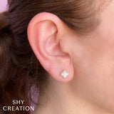 Shy Creation Diamond & Mother of Pearl Clover Earrings 0.11 CT-Shy Creation Diamond & Mother of Pearl Clover Earrings 0.11 CT - SC55025137V2