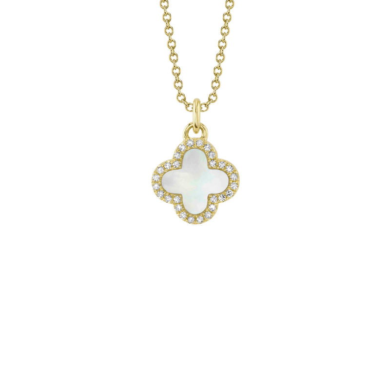 Shy Creation Diamond & Mother Of Pearl Clover Necklace 0.08 CT-Shy Creation Diamond & Mother Of Pearl Clover Necklace 0.08CT SC55025140