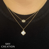 Shy Creation Diamond & Mother Of Pearl Clover Necklace 0.08 CT-Shy Creation Diamond & Mother Of Pearl Clover Necklace 0.08CT SC55025140