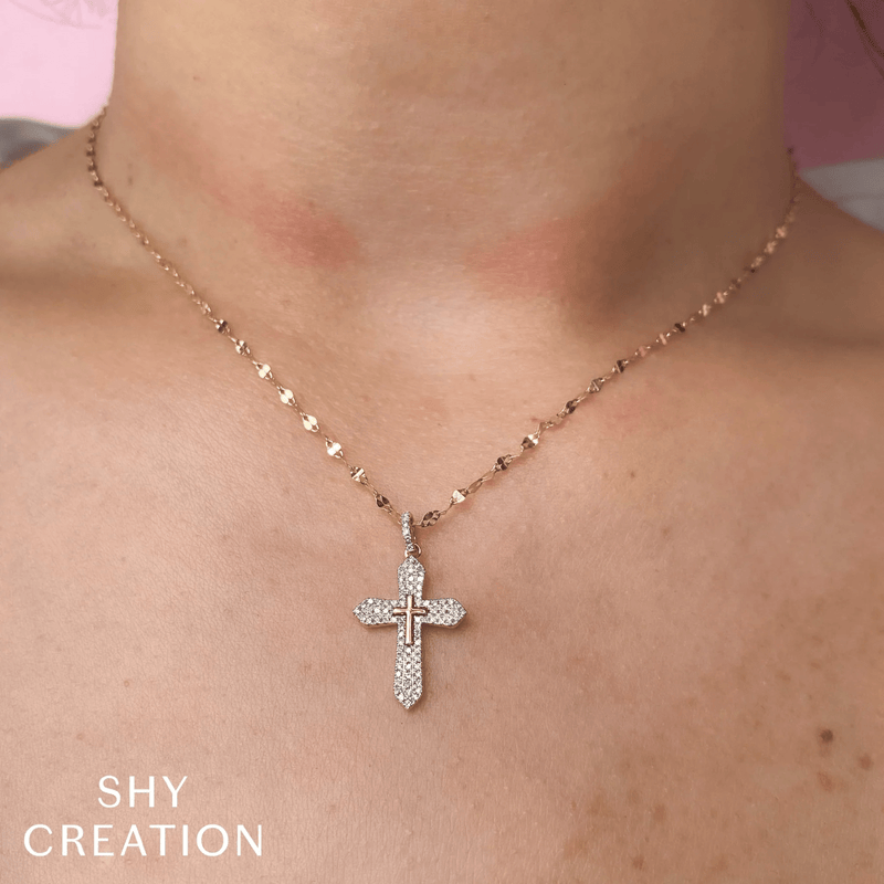 Shy Creation Diamond Pave Cross Sparkle Chain Necklace 0.17 CT-Shy Creation Diamond Pave Cross Sparkle Chain Necklace 0.17 CT - SC55026012RD