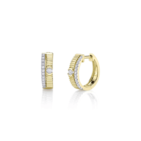 Shy Creation Diamond Ribbed Huggie Earrings 0.25 CT-Shy Creation Diamond Ribbed Huggie Earrings 0.25 CT - SC22009944RD