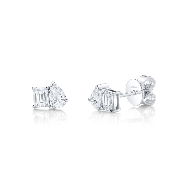 Shy Creation Diamond Emerald Pear Stud Earrings 0.84 CT-Shy Creation Diamond Stud Earrings - SC22010350