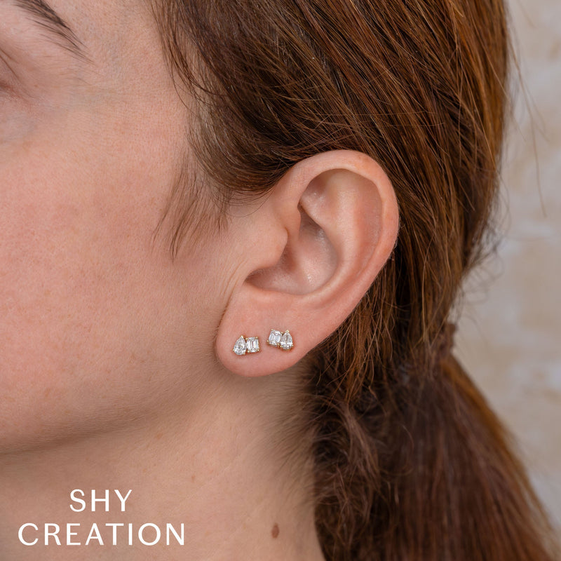 Shy Creation Diamond Emerald Pear Stud Earrings 0.84 CT-Shy Creation Diamond Stud Earrings - SC22010351