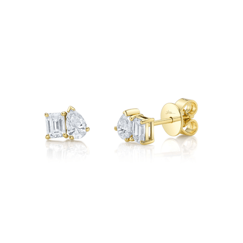 Shy Creation Diamond Emerald Pear Stud Earrings 0.84 CT-Shy Creation Diamond Stud Earrings - SC22010351
