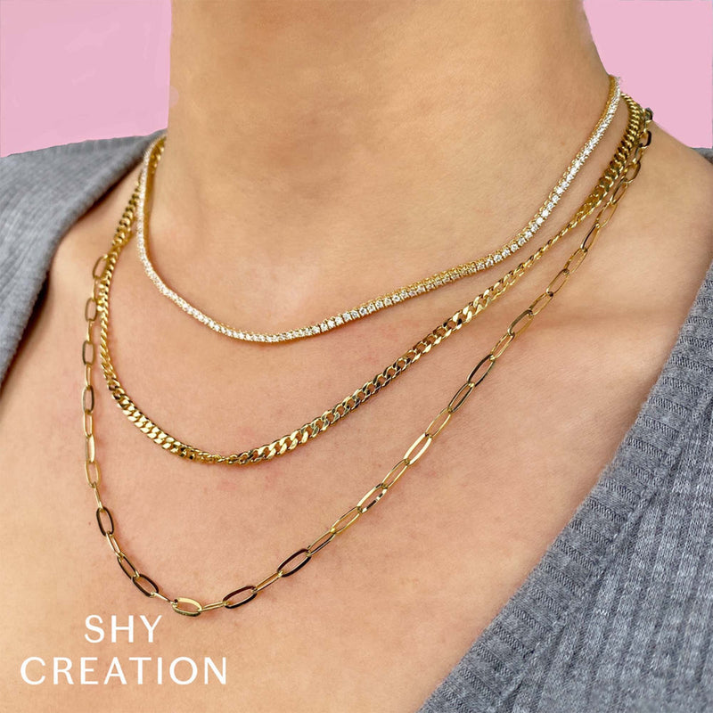 Shy Creation Diamond Tennis Paperclip Link Necklace 3.29 CT-Shy Creation Diamond Tennis Paperclip Link Necklace 3.29 CT - SC55023197Z17