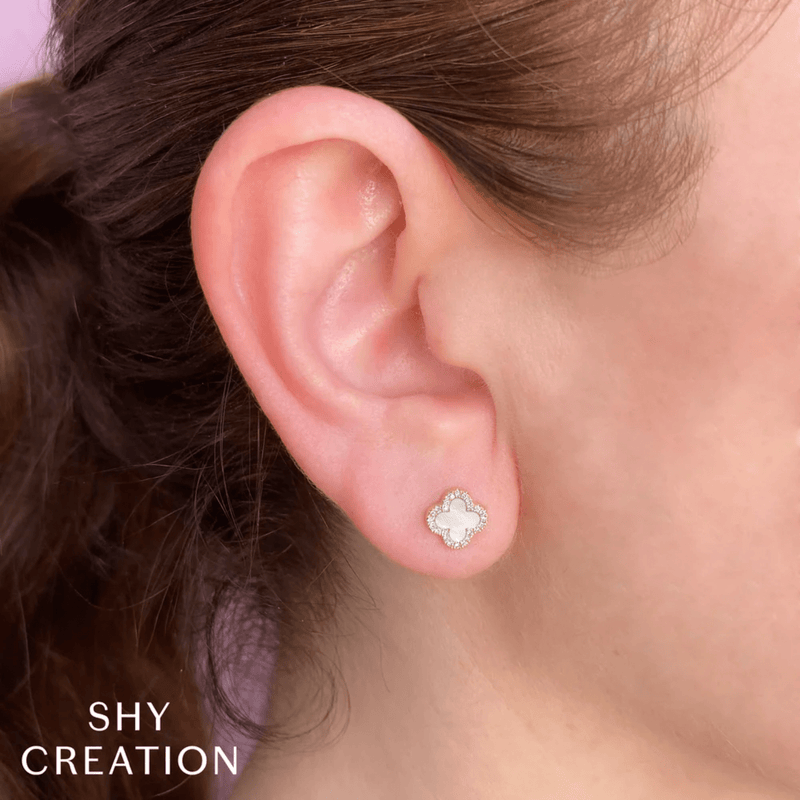 Shy Creation Kate Diamond and Mother of Pearl Clover Earrings 0.11CT-Shy Creation Kate Diamond and Mother of Pearl Clover Earrings 0.11CT - SC55025136V2