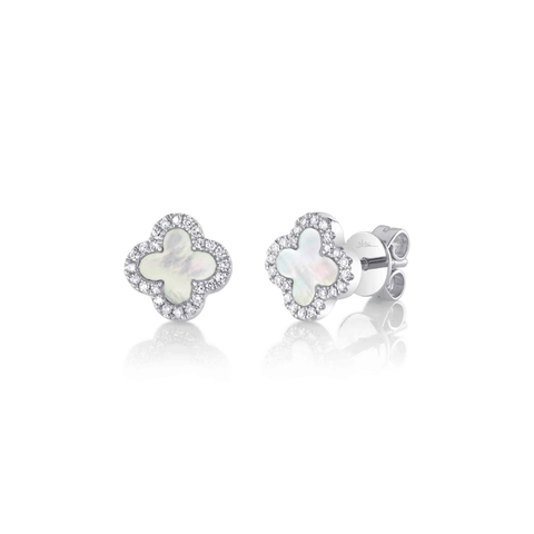 Shy Creation Kate Diamond and Mother of Pearl Clover Earrings 0.11CT-Shy Creation Kate Diamond and Mother of Pearl Clover Earrings 0.11CT - SC55025136V2