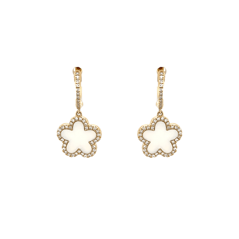 Shy Creation Mother-of-pearl Diamond Flower Earrings-Shy Creation Mother - of - pearl Diamond Flower Earrings - OESHY00265