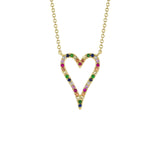 Shy Creation Multi-Color Stone Open Heart Necklace 0.22 CT-Shy Creation Multi - Color Stone Open Heart Necklace 0.22CT - SC55012353