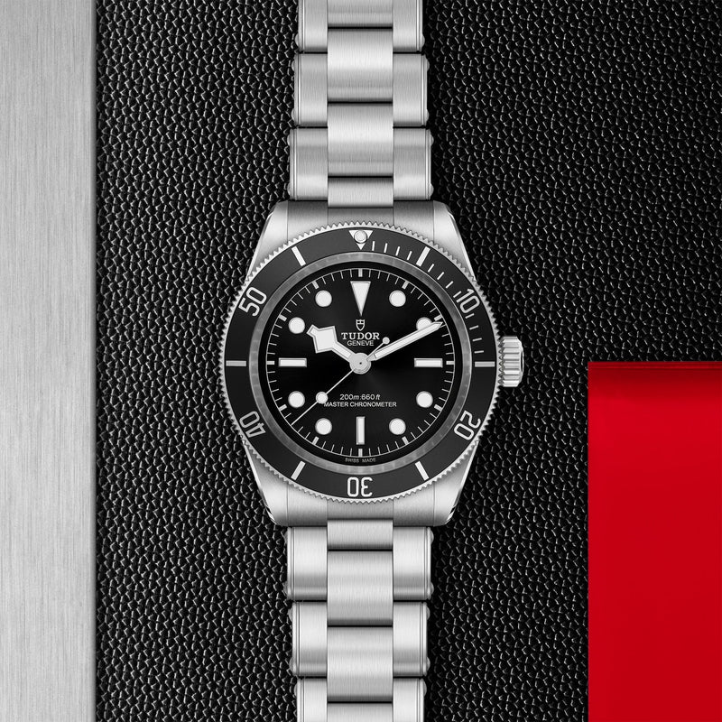 TUDOR Black Bay-TUDOR Black Bay - M7941A1A0NU-0001 - TUDOR Black Bay in a 41mm stainless steel case with black dial on stainless steel three-link bracelet, featuring a bi-directional rotating bezel and automatic movement with up to 70 hours of power reserve.