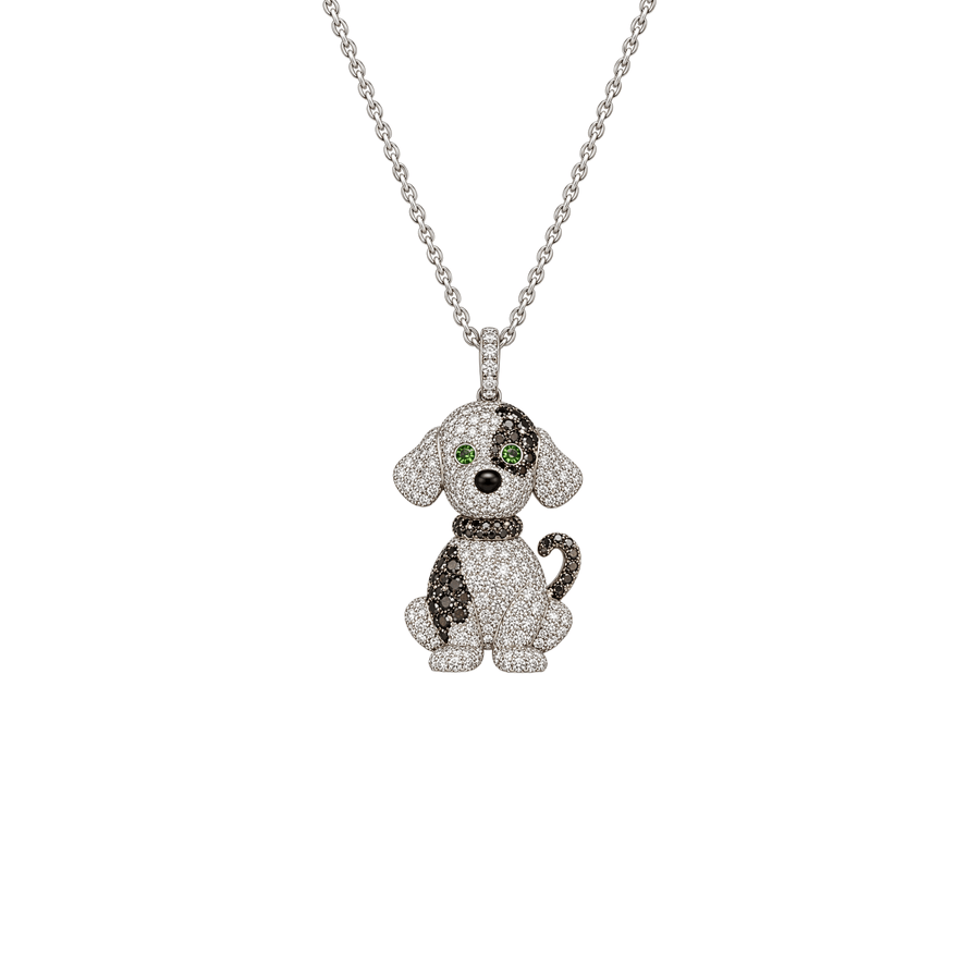 White Gold Diamond Puppy Pendant and Chain