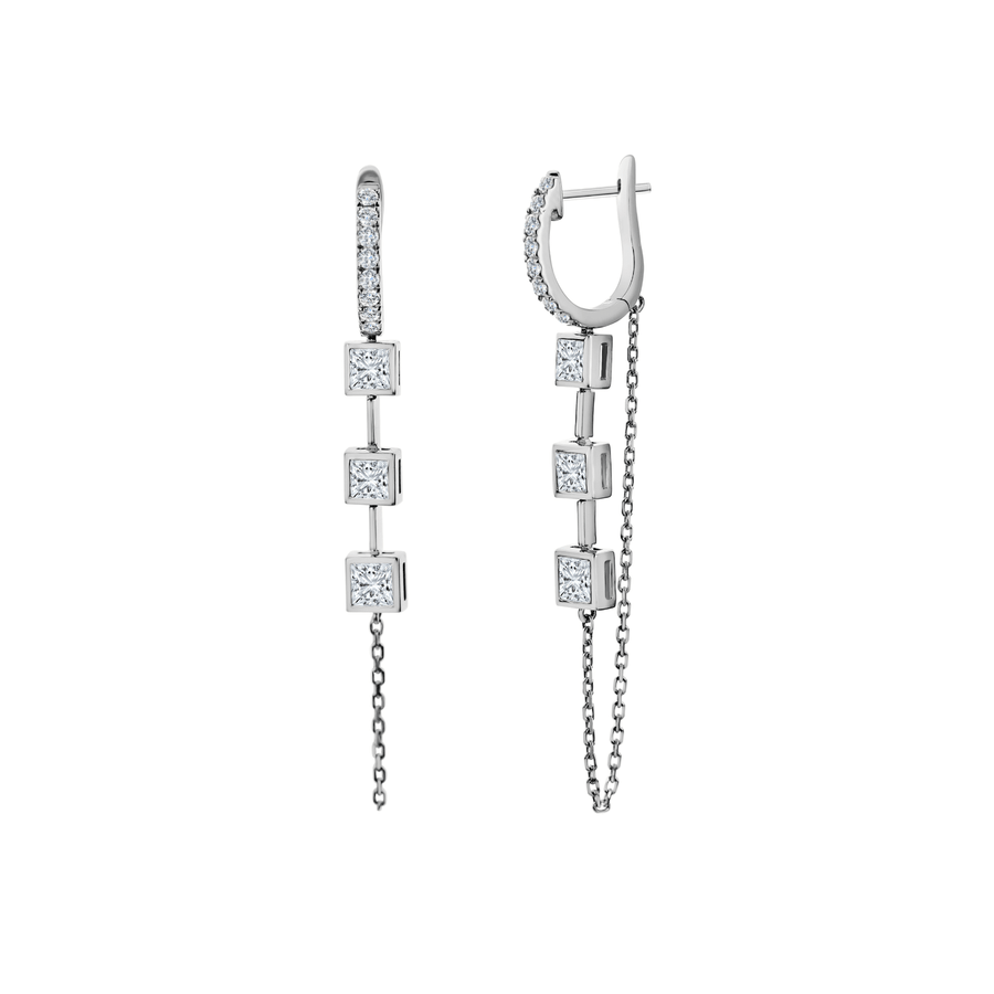 White Gold Princess Cut Diamond Linear Drop Earrings - DEODE06077