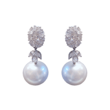 White South Sea Pearl Diamond Earrings-White South Sea Pearl Diamond Earrings - PEUJD00158